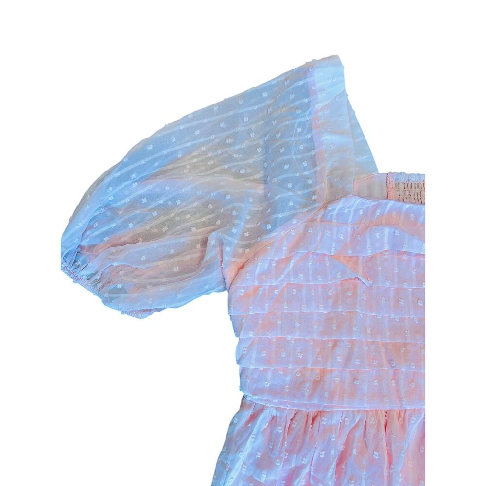 Andrée by Unit Pink Swiss Dot Smocked Babydoll Tunic Blouse Sheer Sleeves 2X - Picture 5 of 10